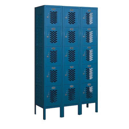 Salsbury Industries 5 Tier Box Vented Locker, 36"Wx66"Hx12"D, 15 Door, Blue, Unassembled 75352BL-U